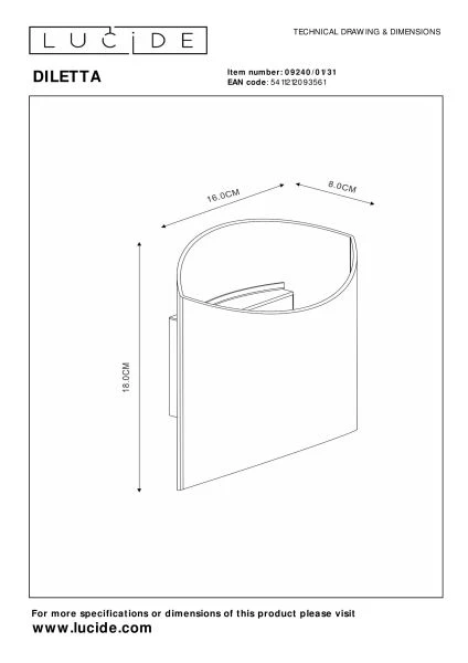 Lucide DILETTA - Lámpara de pared - 1xG9 - Blanco - técnico